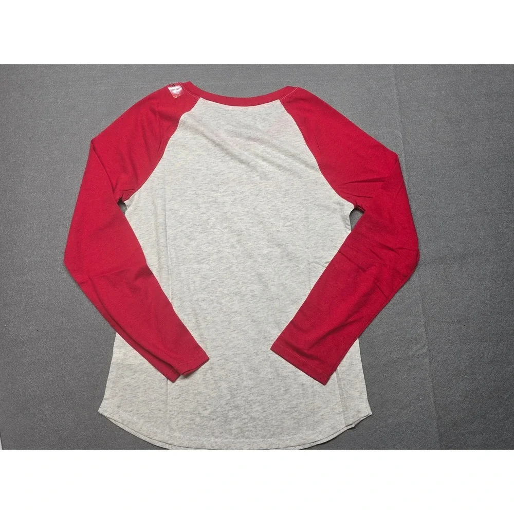 Justice Girls Raglan Tee Red Gray Long Sleeve Graphic Shirt Size 10 NEW